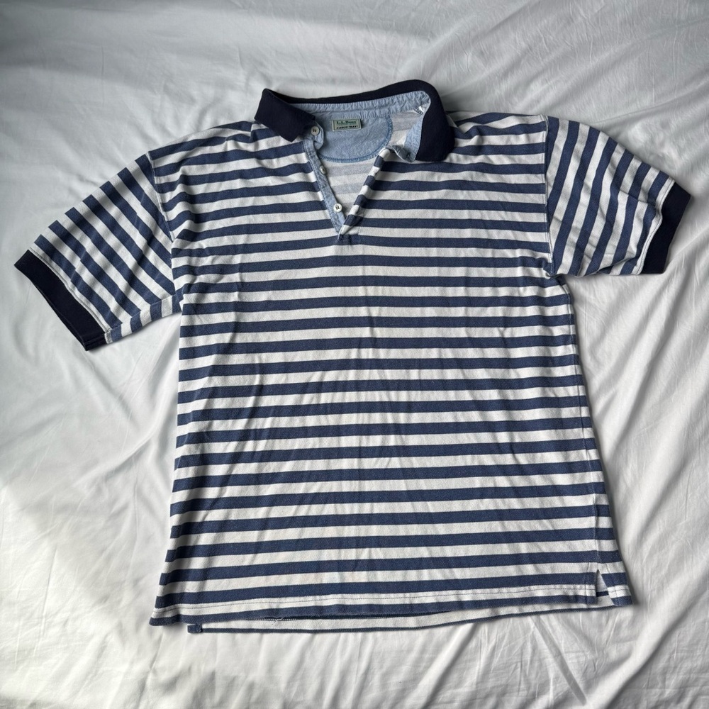 Vintage L.L. Bean Casco Bay Navy and White Striped Polo